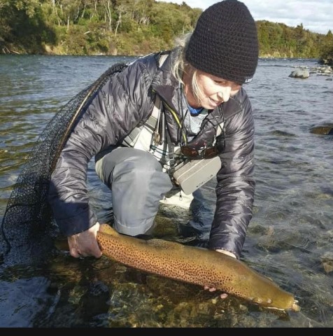 Louise Stewart with brown trout